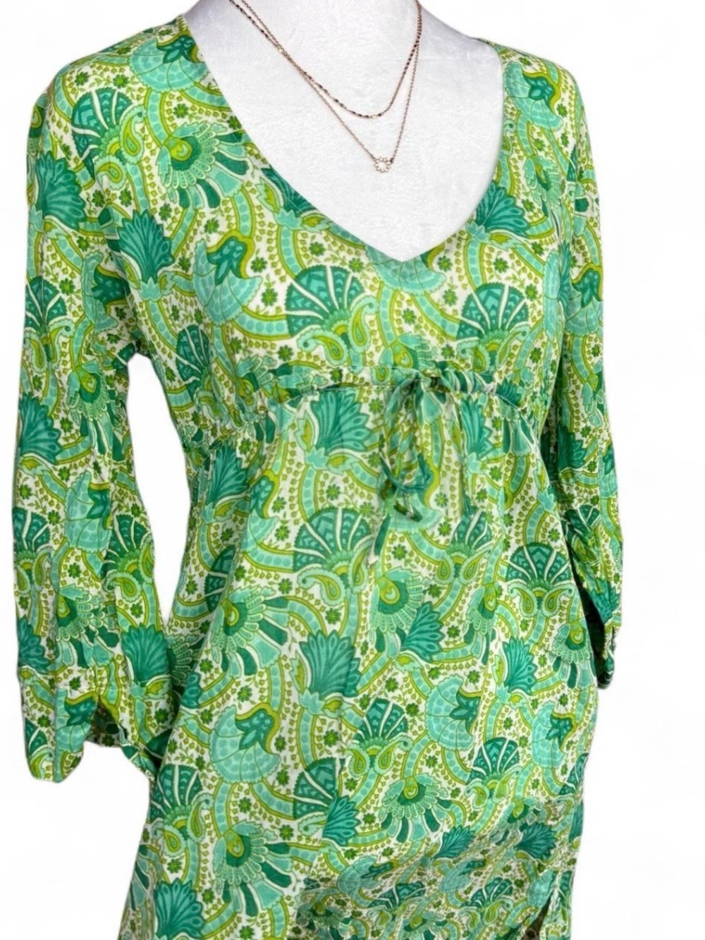 Gretchen Scott Green Turquoise Pucci Style Print Cotton Mini Dress Size Small